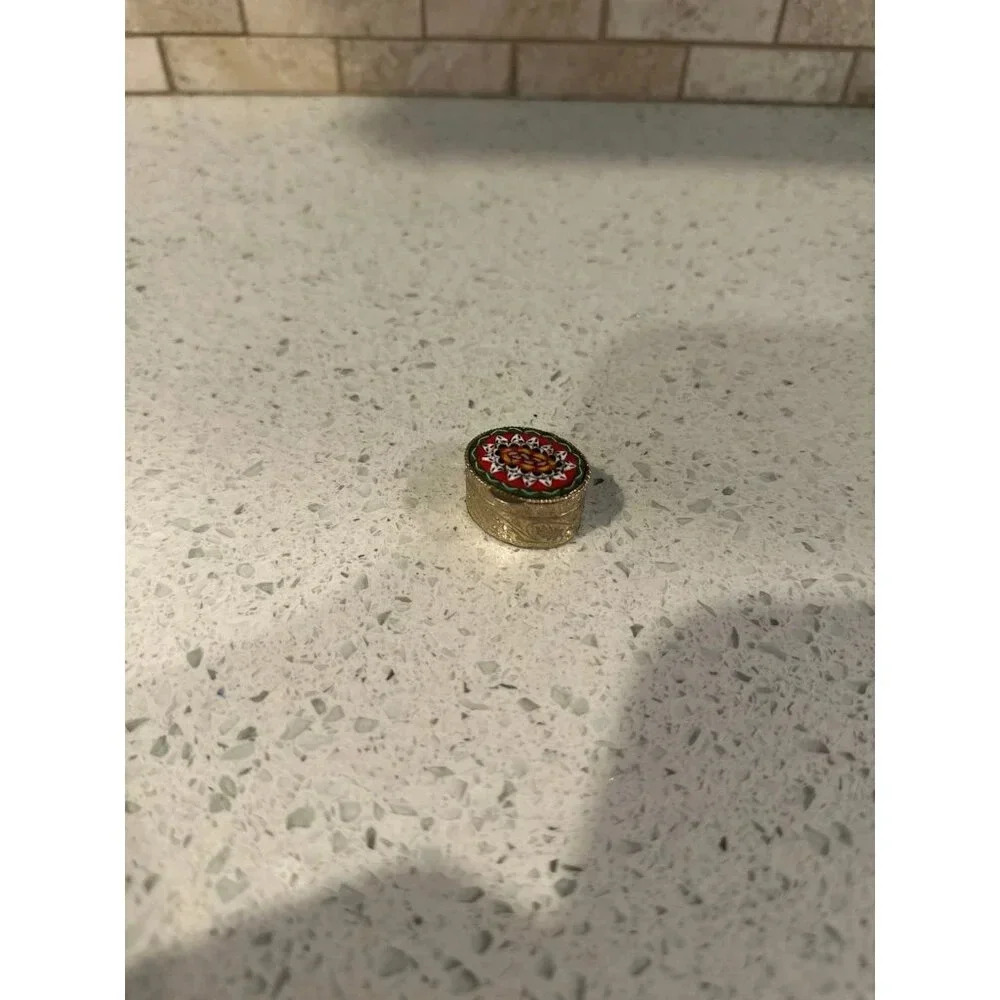 Vintage Italian Mosaic‎ Flower Brass Pillbox or Trinket Box